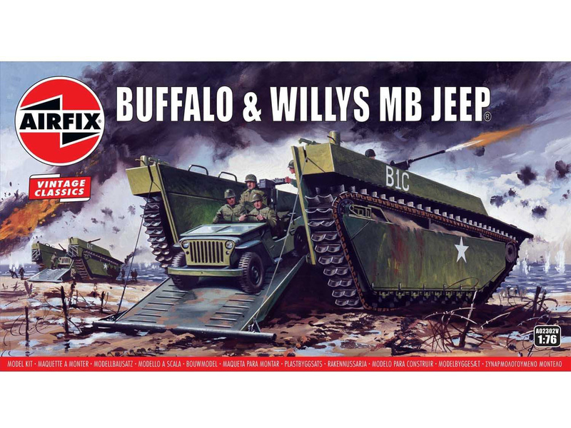 Plastikový model vojenské techniky Airfix A02302V Buffalo & Willys MB Jeep (1:76) 