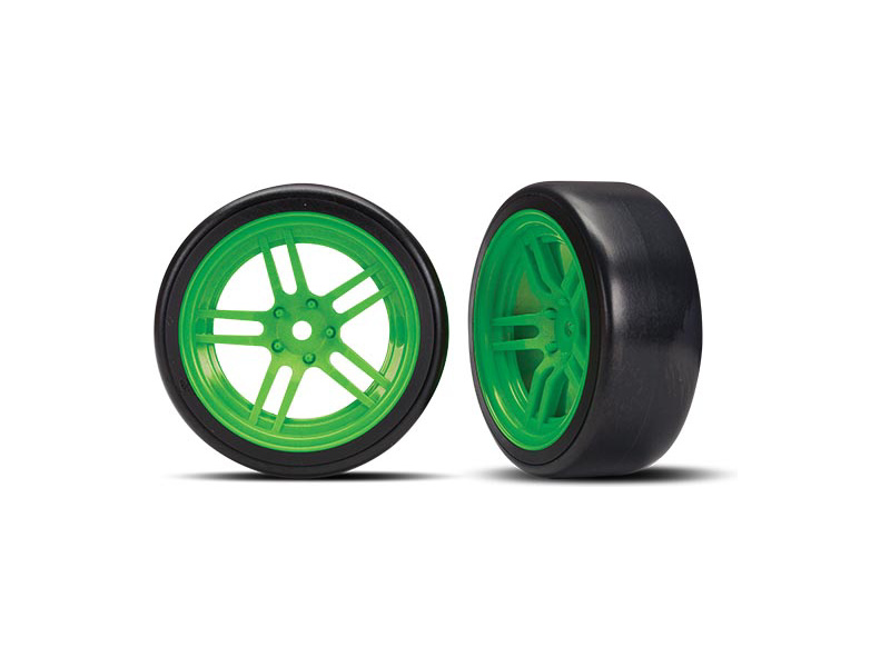 Traxxas kolo 1.9", disk split-spoke zelený, pneu Drift (2) (přední) | pkmodelar.cz