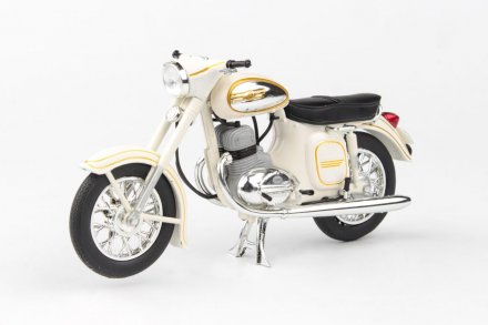 Model motocyklu Jawa 350 Kývačka Automatic (1966) Bílá 1:18 