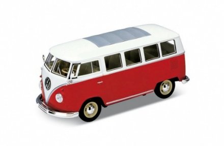 Model auta Welly VW 1963 T1 Bus (červená/bílá) 1:24