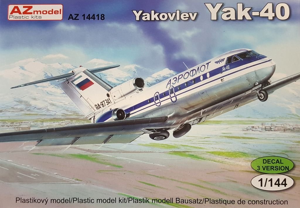 Plastikový model letadla AZ-Model 14418 Jak-40 Aeroflot 1:144 | pkmodelar.cz
