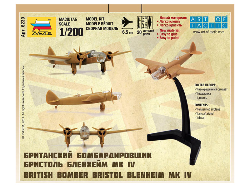 Plastikový model letadla Zvezda 6230 Snap Kit - Bristol Blenheim IV (1:200) | pkmodelar.cz
