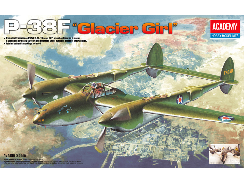 Plastikový model letadla Academy 12208 P-38F Glacier Girl (1:48)