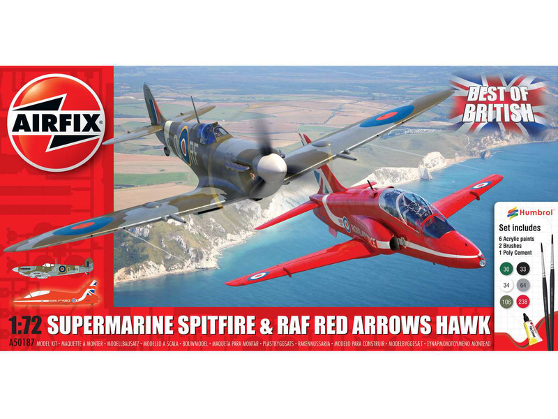 Plastikový model letadla Airfix A50187 Supermarine Spitfire, BAe Hawk (1:72) (Giftset)